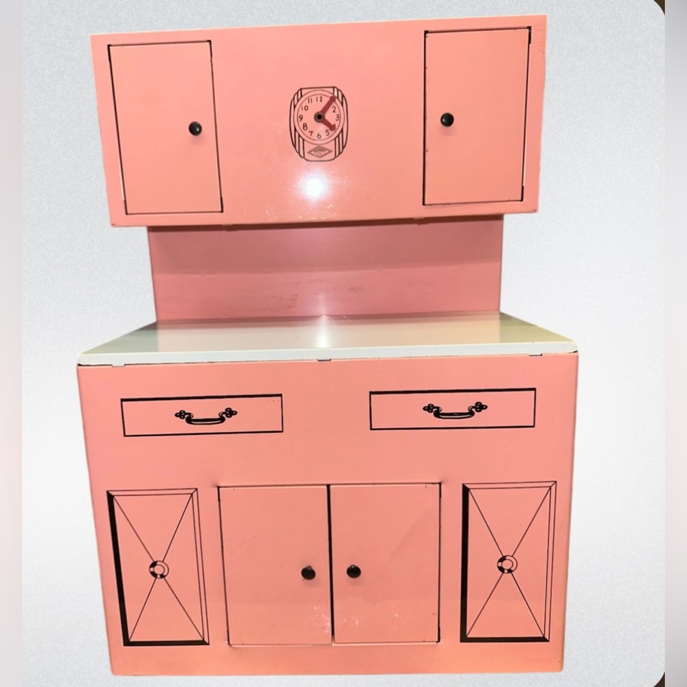 Vtg. Wolverine‎ Pink Tin Metal Litho Kitchen Hutch Hoosier Cupboard Cabinet 16”